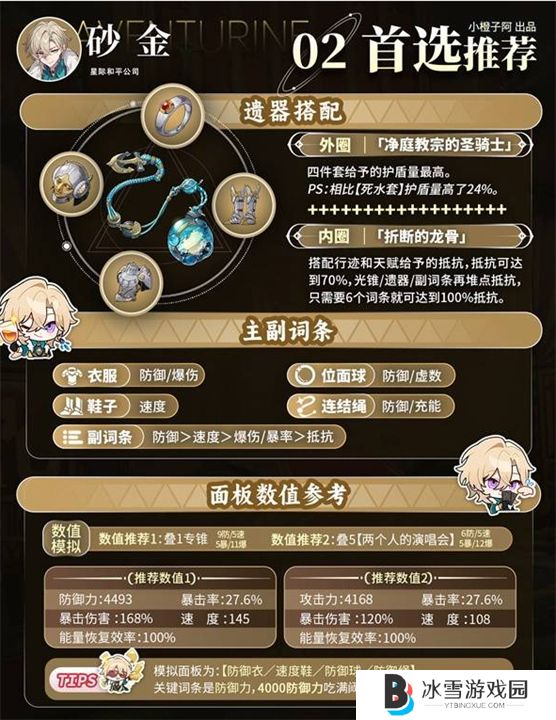 崩坏星穹铁道砂金遗器怎么搭配 砂金遗器搭配推荐